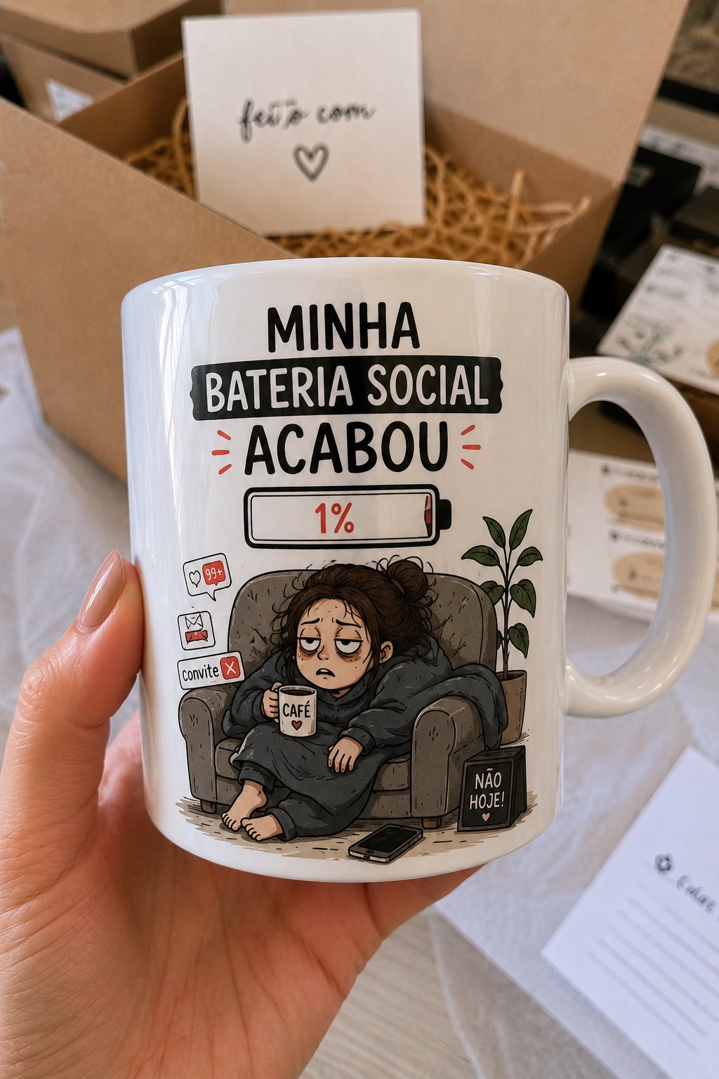 Caneca personalizada Minha bateria social acabou